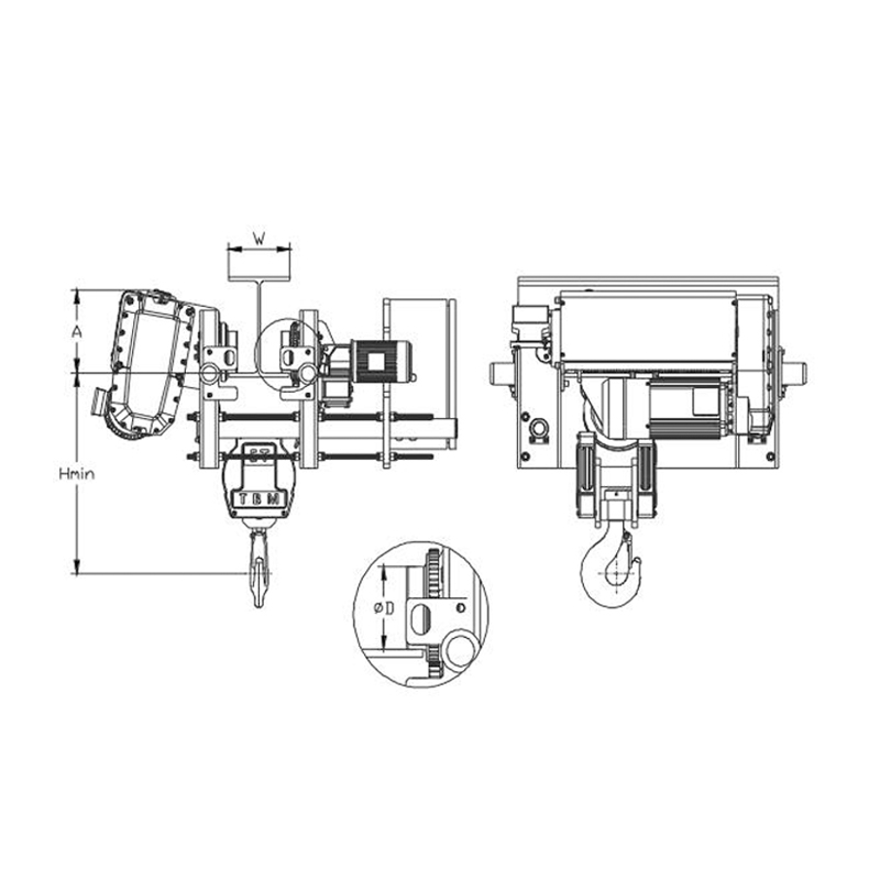 SHA8 รอกสลิงไฟฟ้าแบบมีช่องว่างด้านบนต่ำ